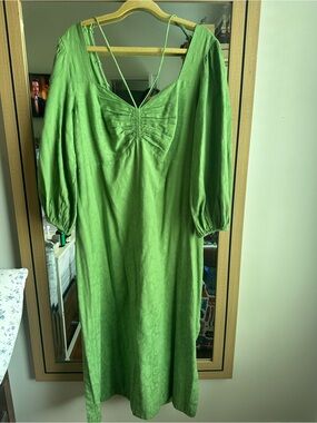 Maeve by Anthropologie Green Midi Dress with Ruched Bust and Strappy Back
